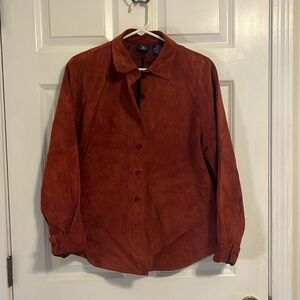 Vintage red/orange suede jacket, buttons up, Hunt Club, vintage large